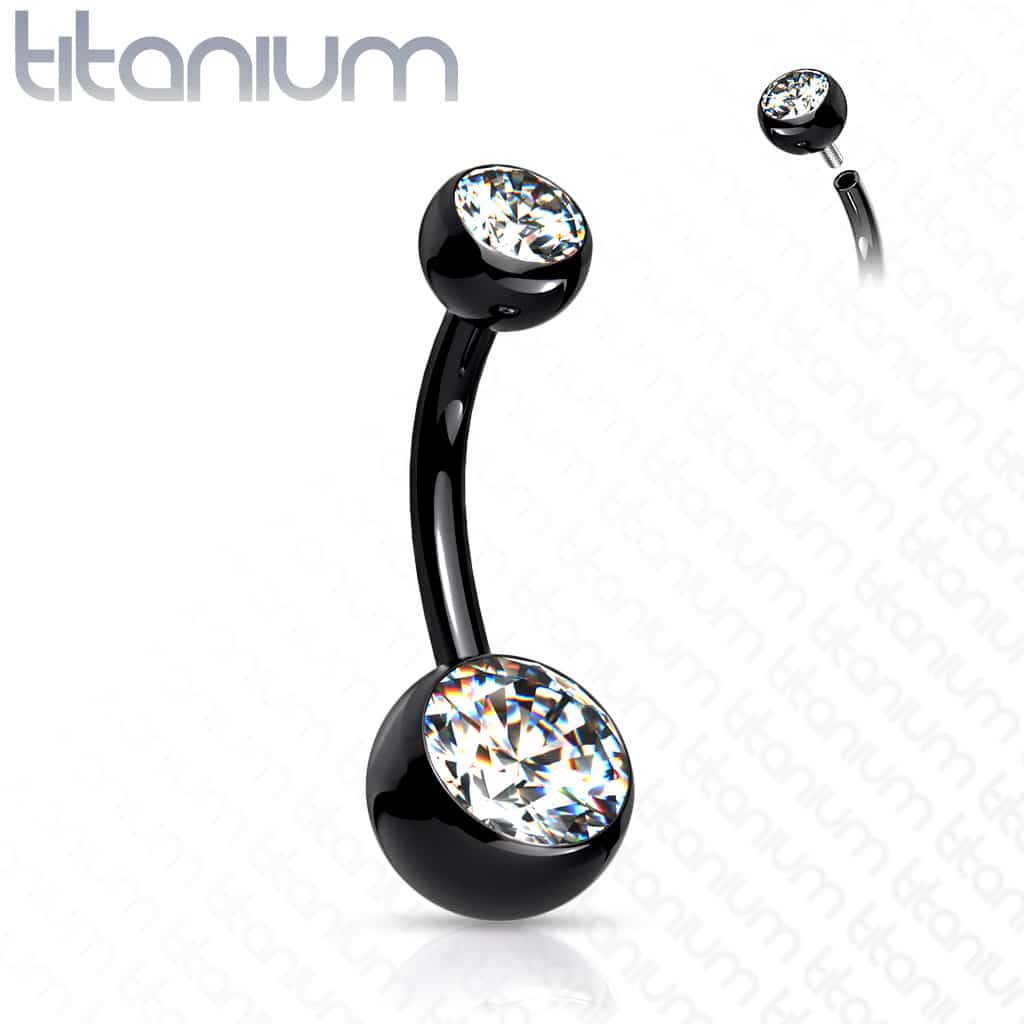 Titanium navelpiercing met dubbele steen in verschillende kleuren met intern schroefdraad - Afbeelding 9