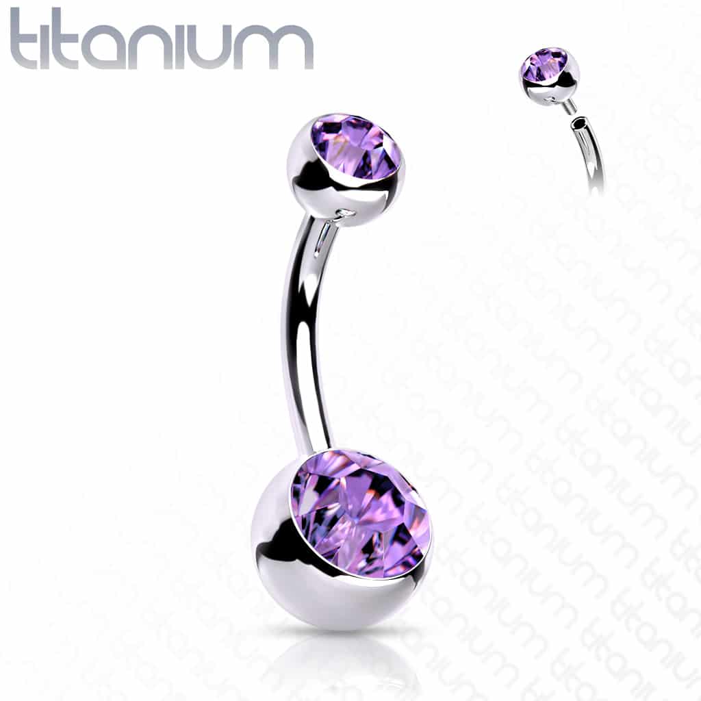 Titanium navelpiercing met dubbele steen in verschillende kleuren met intern schroefdraad - Afbeelding 22