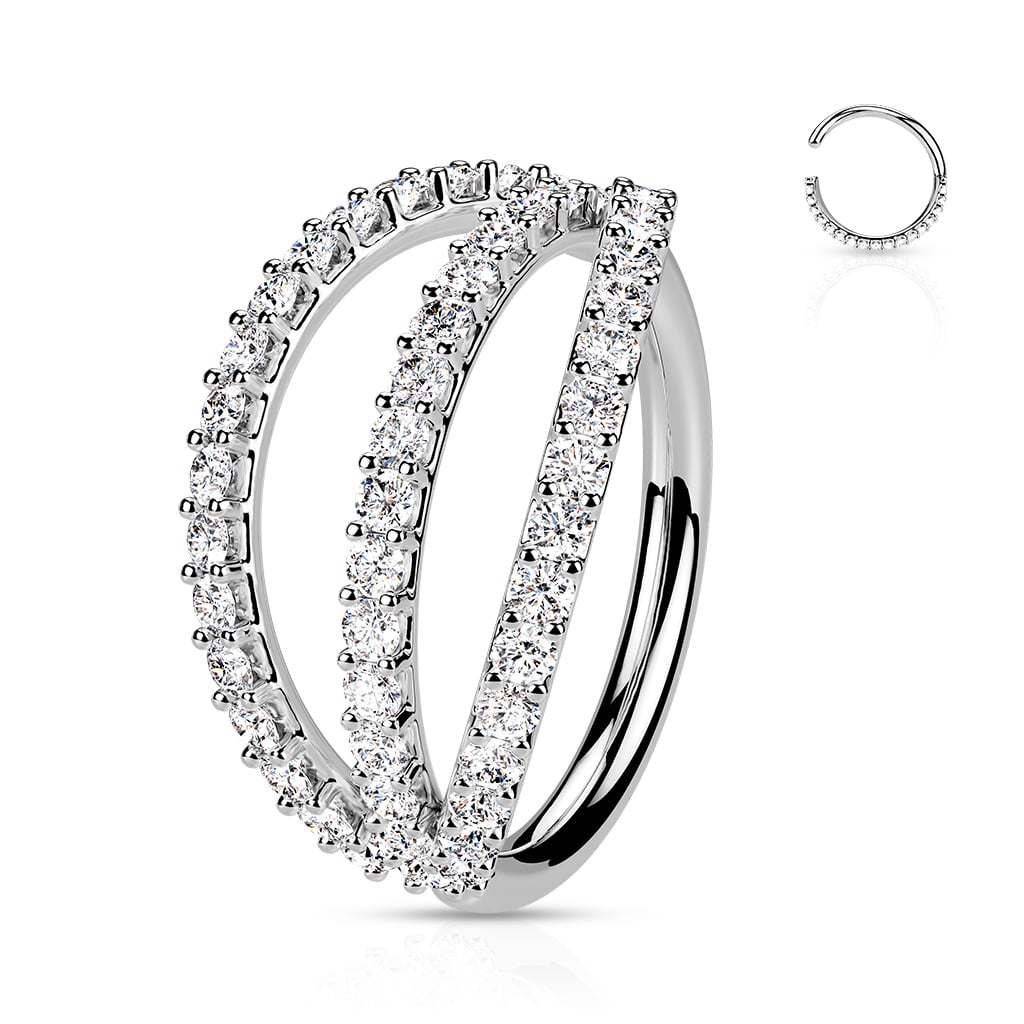 Naadloze piercing ring met triple heldere CZ steentjes - Afbeelding 6