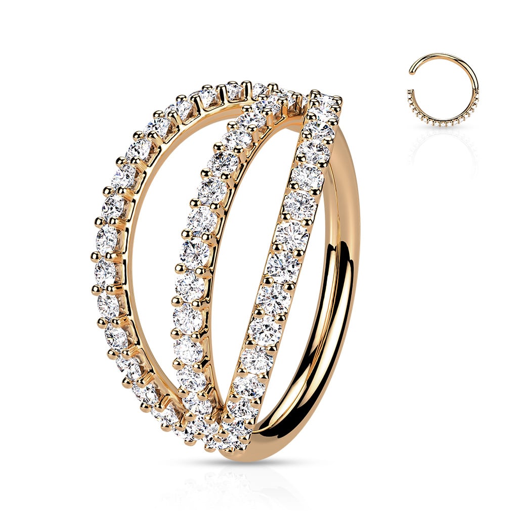 Naadloze piercing ring met triple heldere CZ steentjes - Afbeelding 8