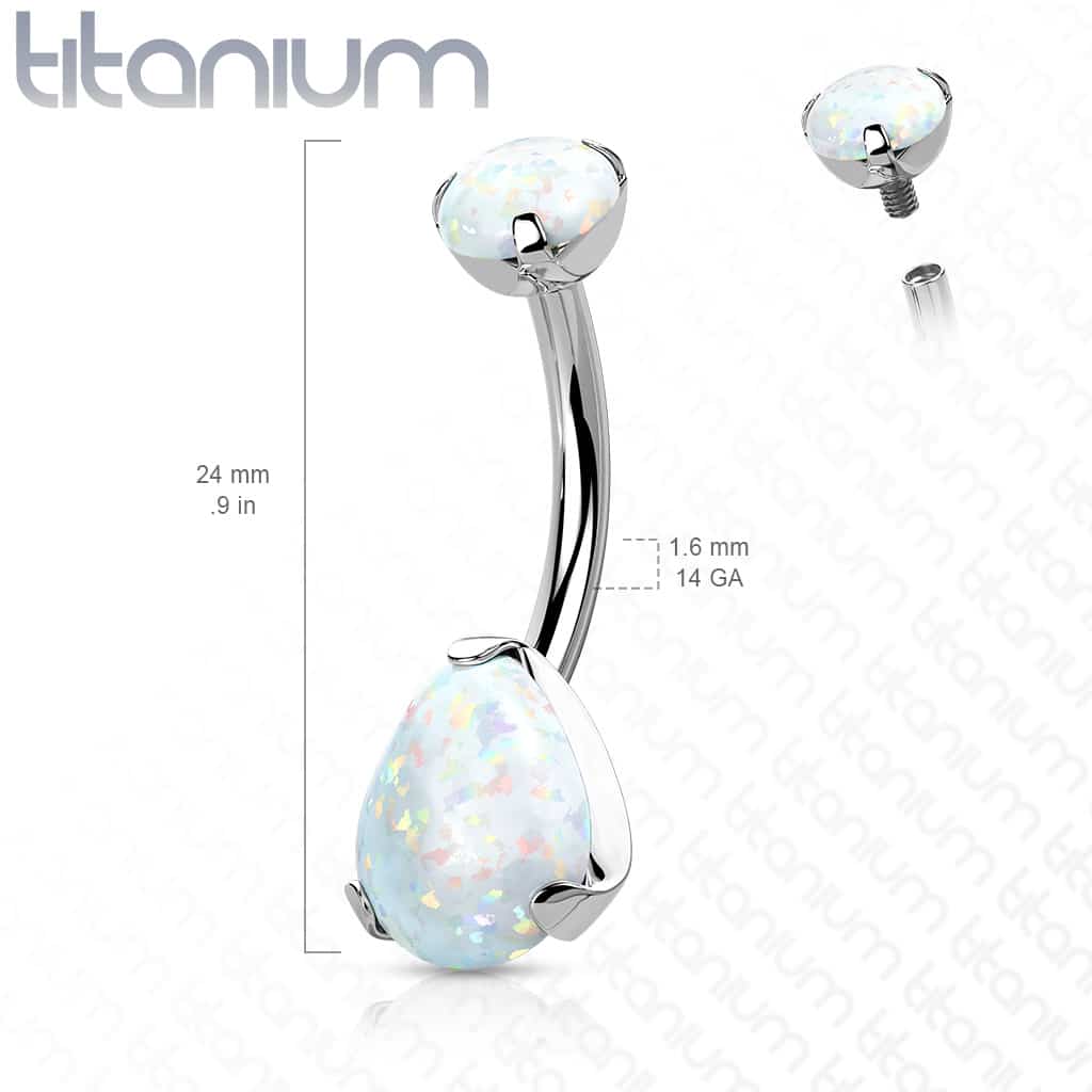 Titanium navelpiercing intern geschroefd met peer opaal - Afbeelding 2