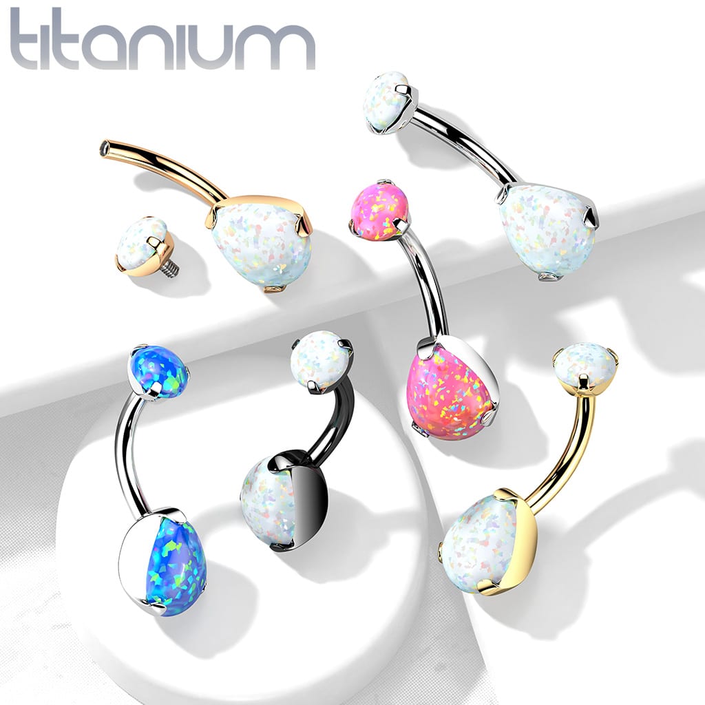 Titanium navelpiercing intern geschroefd met peer opaal - Afbeelding 4