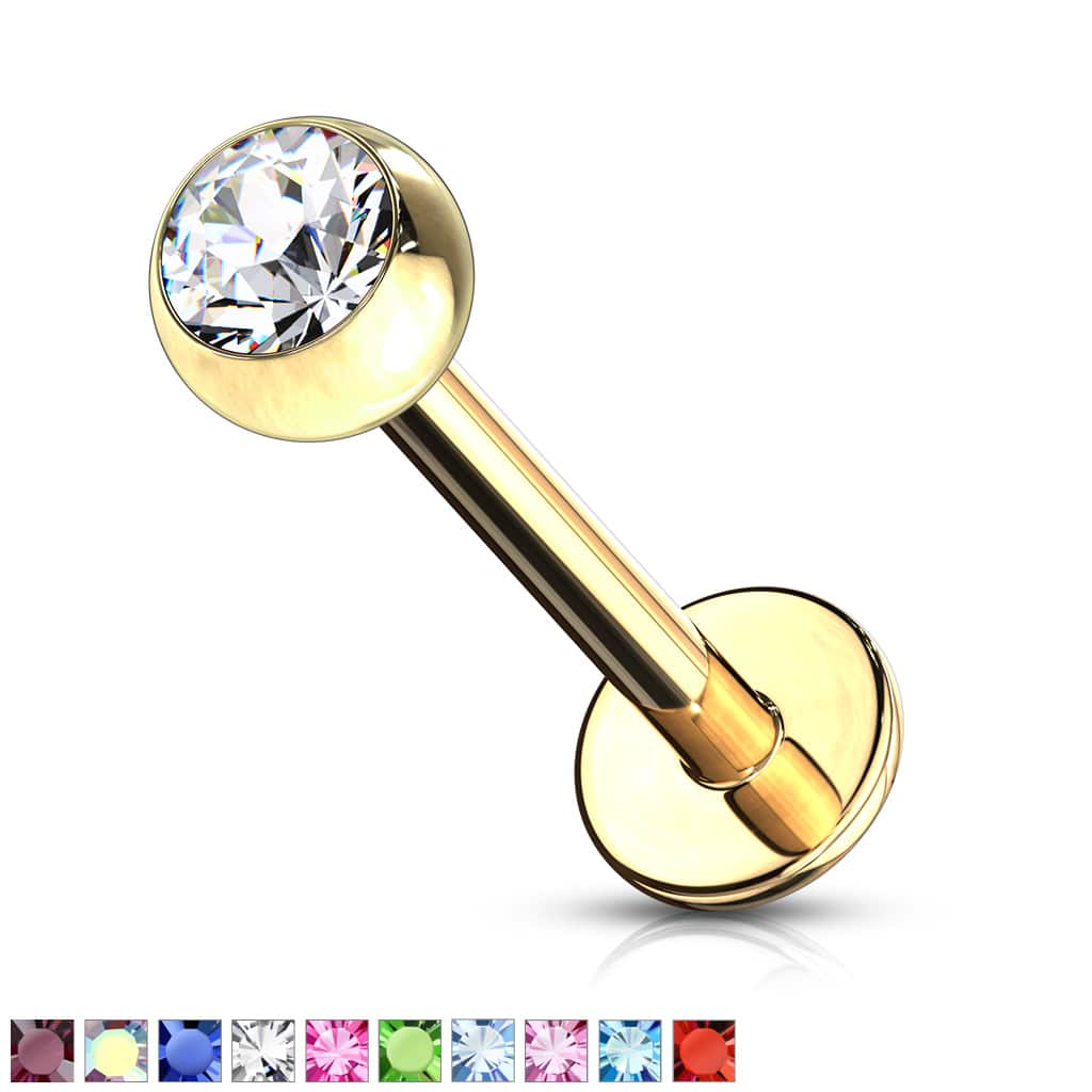 Labret goudkleurig verguld met kristal