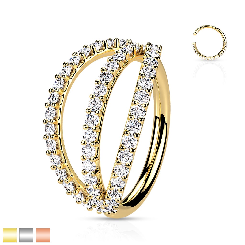 Naadloze piercing ring met triple heldere CZ steentjes - Afbeelding 4