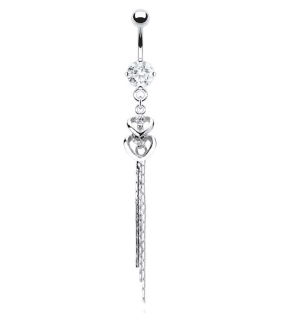 Navelpiercing met dubbel hart en hanger - Afbeelding 2