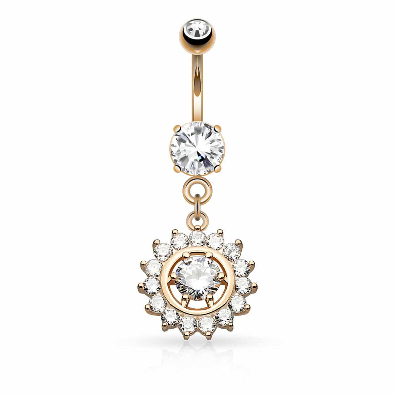 Navelpiercing met hanger en ronde stenen - Afbeelding 3