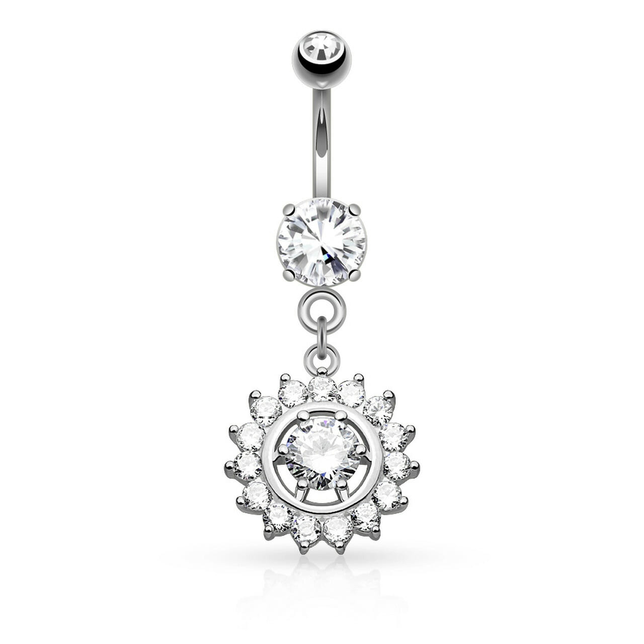 Navelpiercing met hanger en ronde stenen - Afbeelding 2