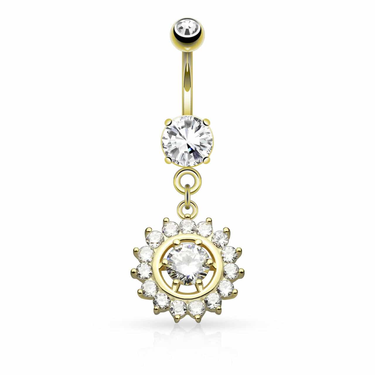 Navelpiercing met hanger en ronde stenen - Afbeelding 4
