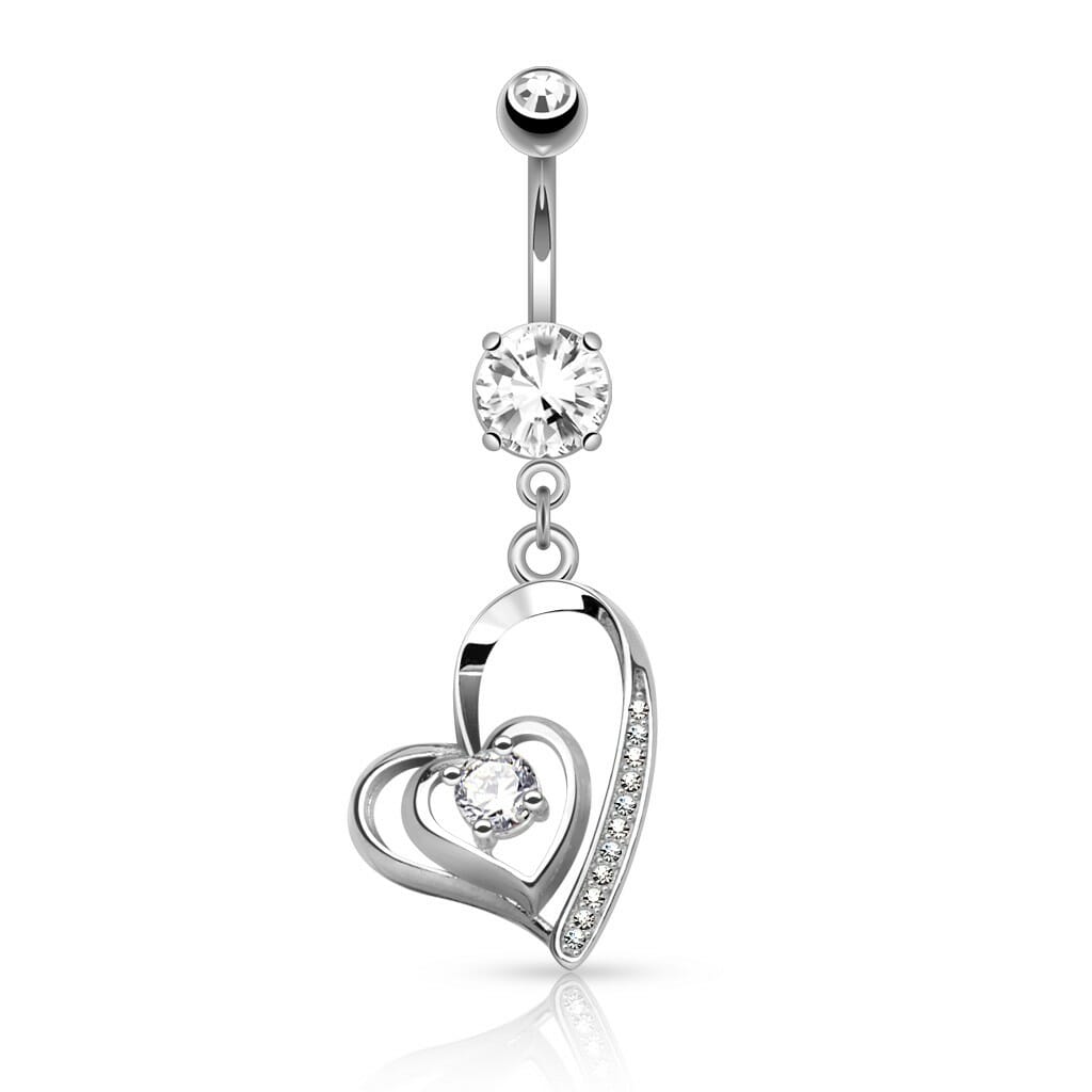 Navelpiercing met triple steen en dubbel hartje - Afbeelding 2