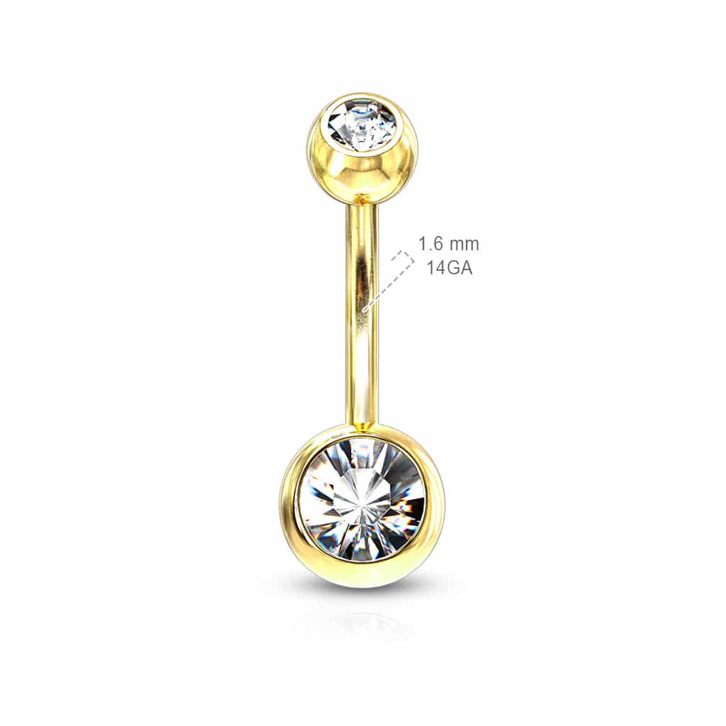 Navelpiercing verguld met goudkleur en kristallen balletjes - Afbeelding 2