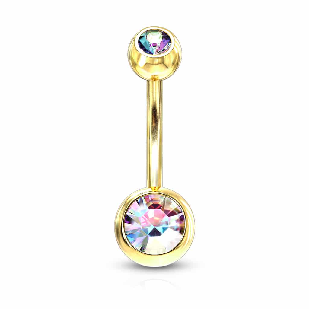 Navelpiercing verguld met goudkleur en kristallen balletjes - Afbeelding 6