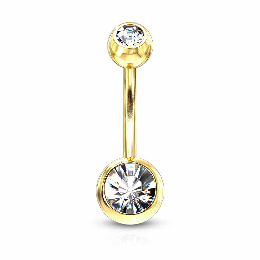 Navelpiercing verguld met goudkleur en kristallen balletjes - Afbeelding 8