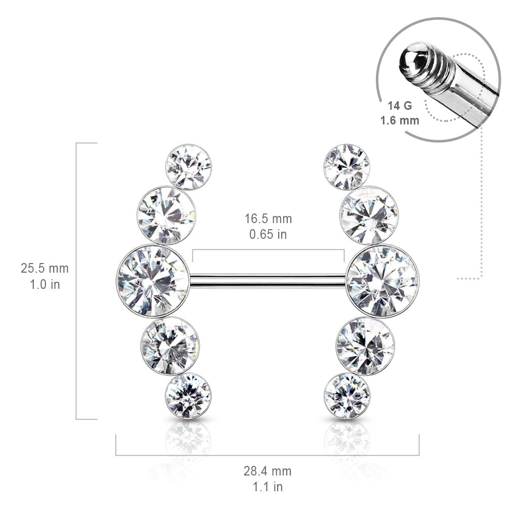 Tepelpiercing met ronde kristallen - Afbeelding 4